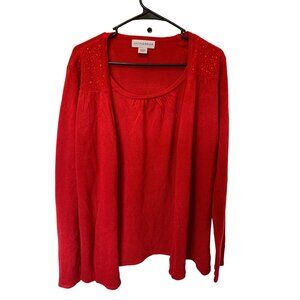 🍒 2/$20 🍒 Bright Red Two in One Cardigan Blouse Sag Harbor sz Medium